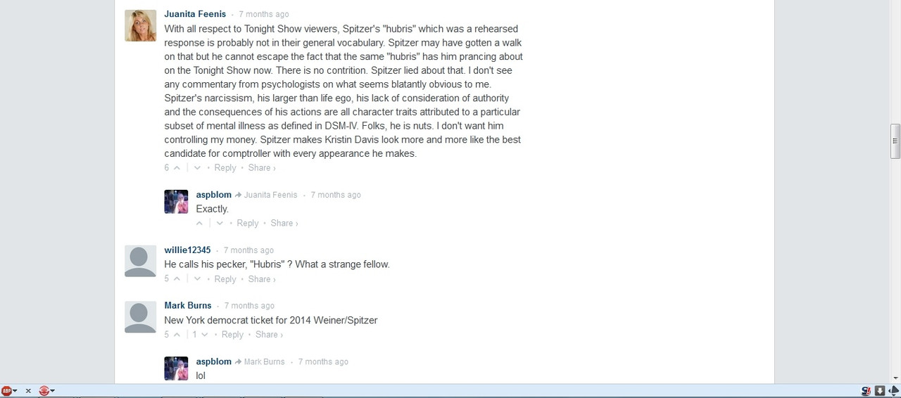 juanita feenis eliot spitzer to jay leno hubris 