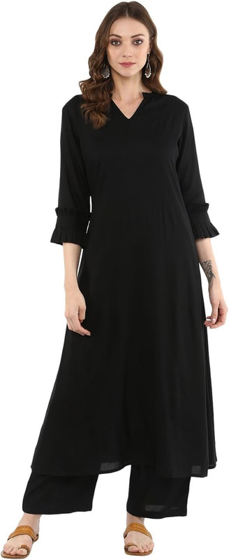 Idalia Black Rayon Kurta Set