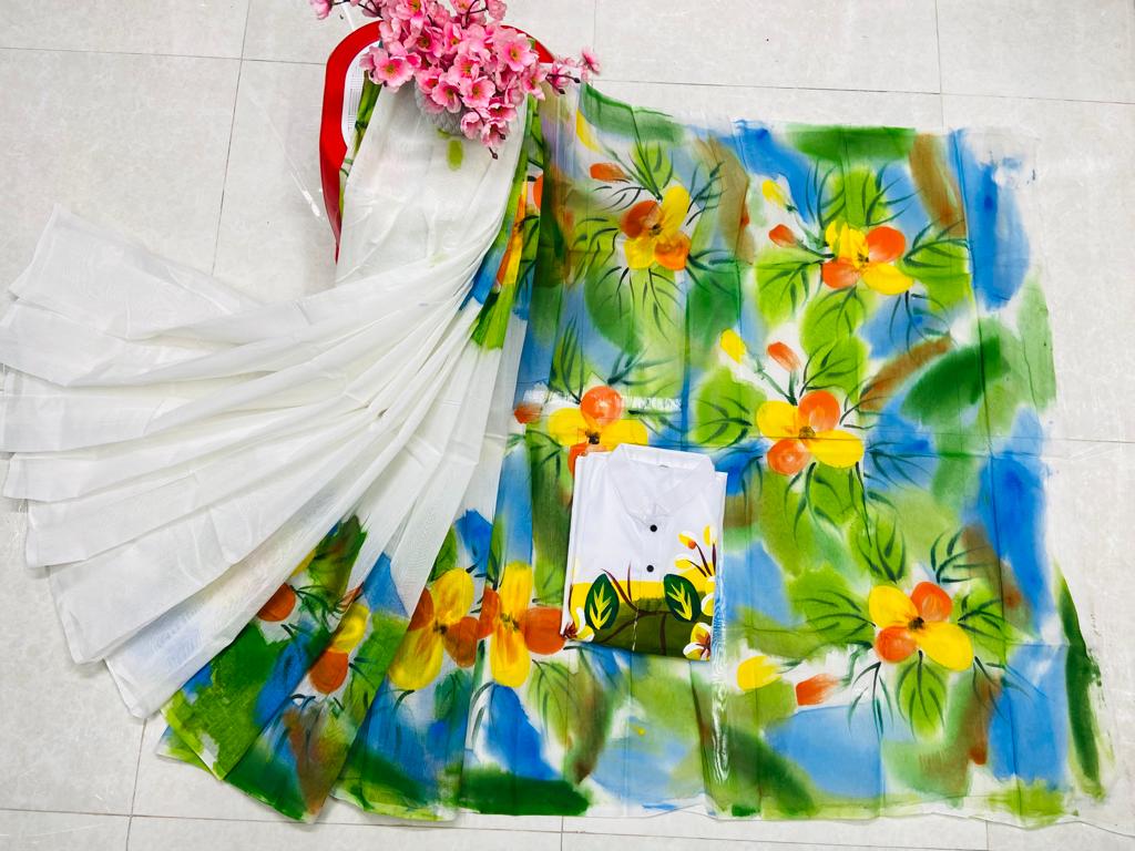 Hand Print Sharee Panjabi Couple Set