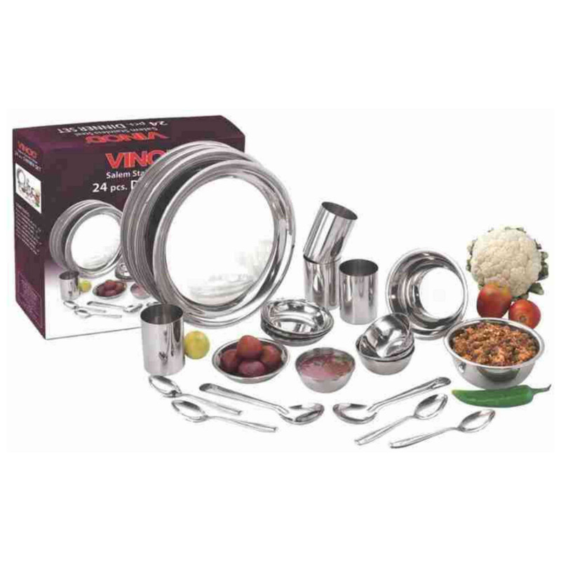 VINOD Pack of 24 Stainless Steel Stainless Steel 24
Piece Dinner Set for Four Persons Dinner Set (Steel)