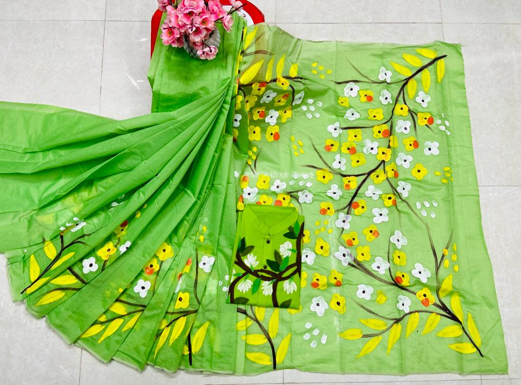 Hand Print Sharee Panjabi Couple Set