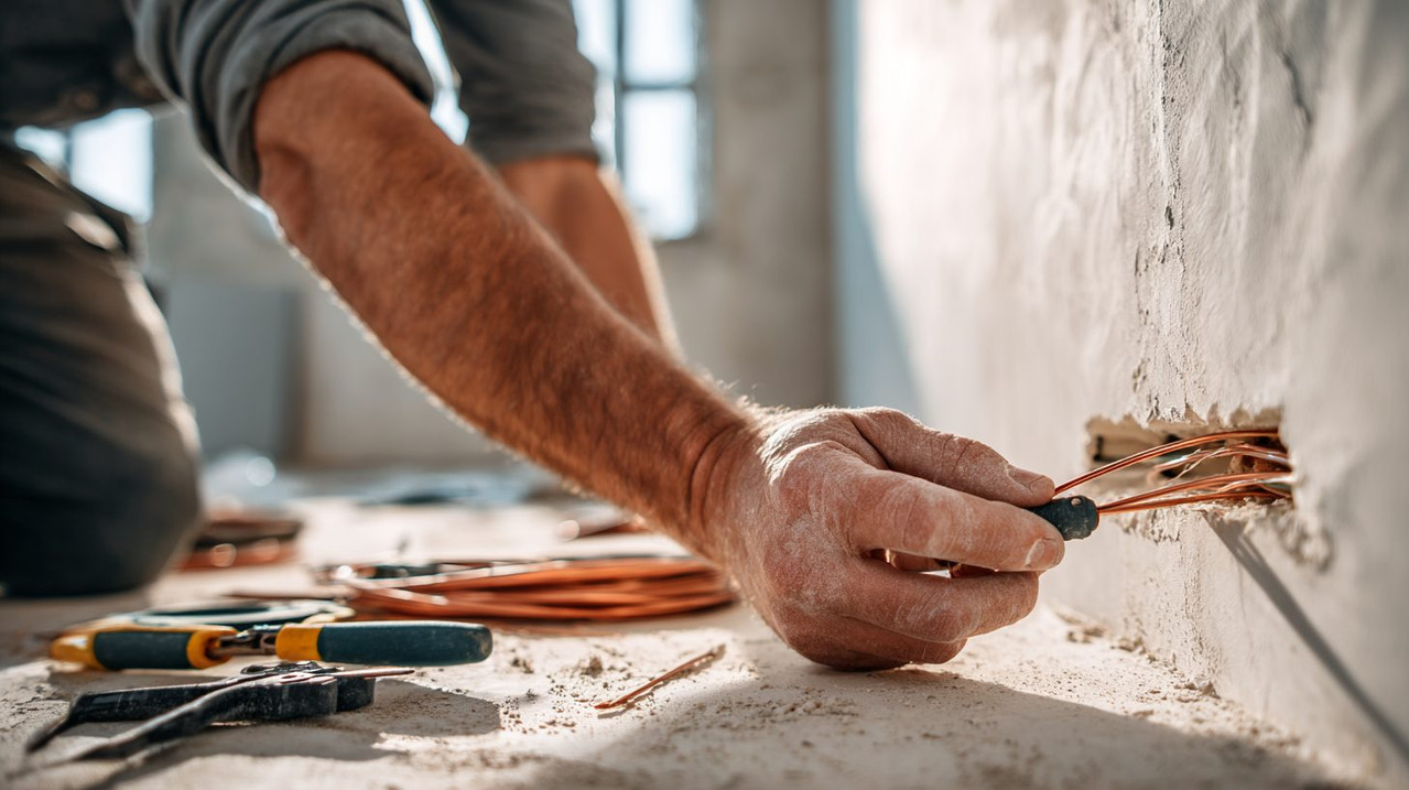 Монтаж электрической проводки в стене