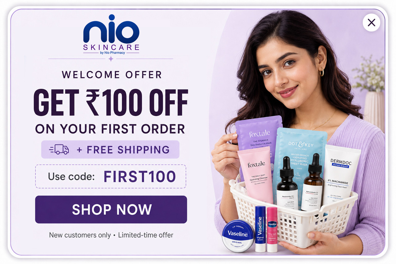 Nio Skincare welcome offer: Get Rs 100 off your first order with code FIRST100, plus free shipping
