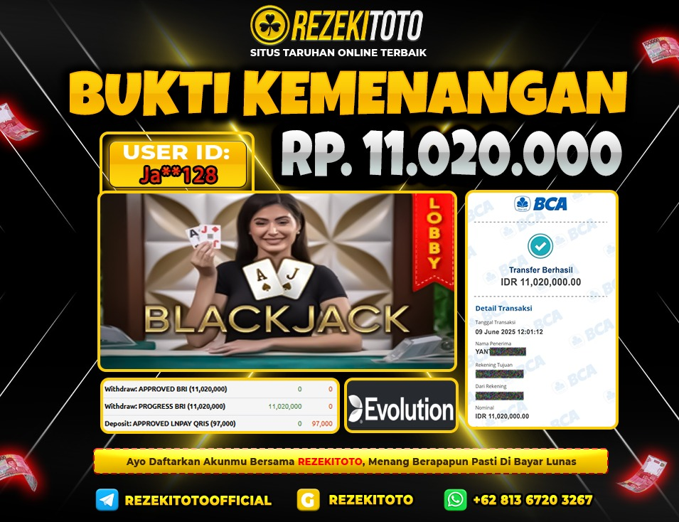 BUKTI KEMENANGAN 09 JUNI 2025 BLACK JACK 12 JUTA 