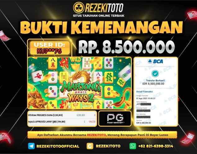 BUKTI KEMENANGAN 7 AGUSTUS 2025 MAHJONG WAYS 2 8 JUTA 