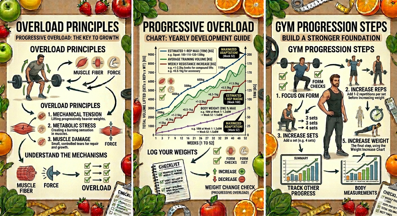Weight progression chart showing how to increase weights in gym over time for muscle progression plan