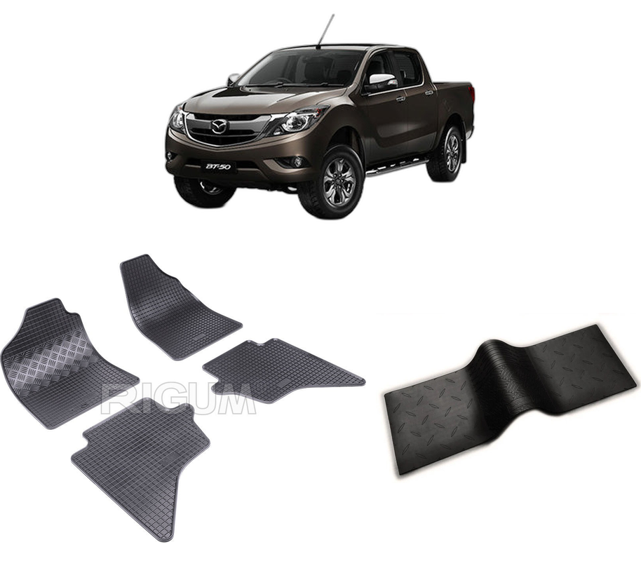 Set covorase auto MAZDA BT-50 din 2007-PREZENT, cu covoras tunel median, CAROSERIE PICK-UP, Presuri cauciuc 100%, compatibil cu autoturismul MAZDA BT-50, Rigum