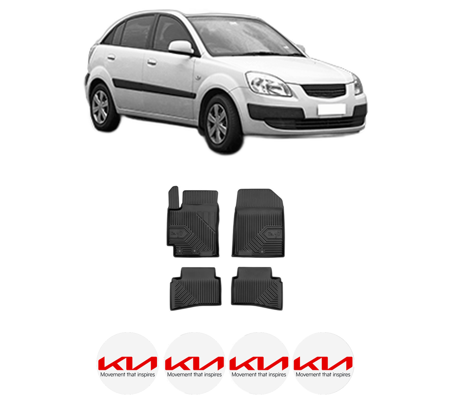Set covorase presuri KIA RIO II (JB) din 2005-2011, auto, din cauciuc thermoplastic, 4 Stickere auto cu KIA