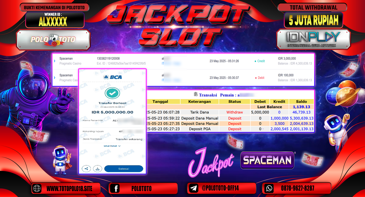POLOTOTO JACKPOT SLOT SPACEMAN Rp.5.000.000,-
