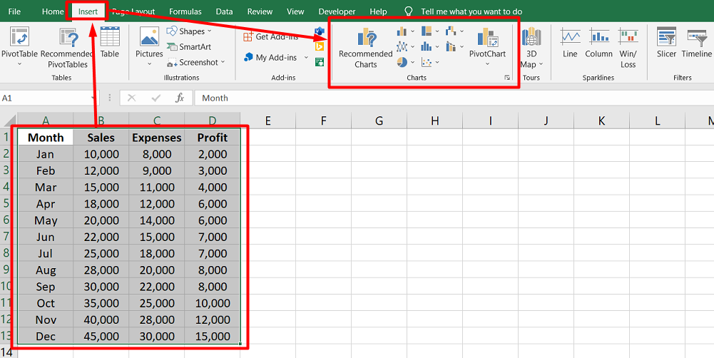 Creating a chart in Excel