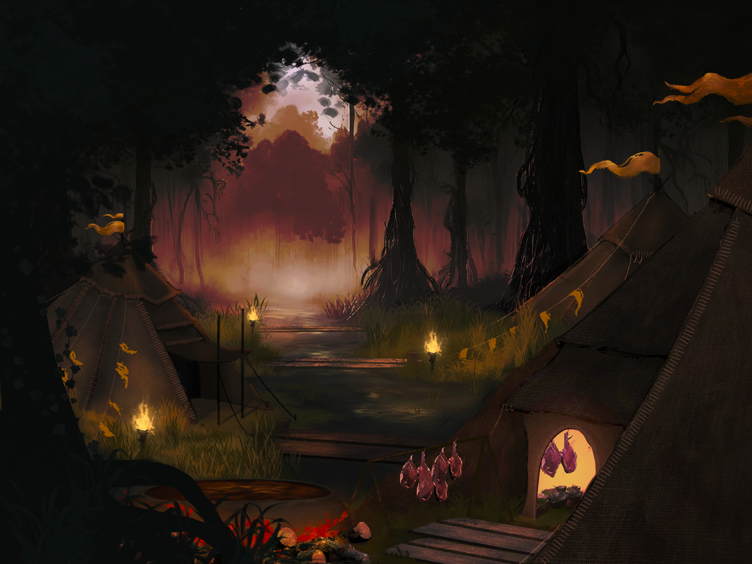 Splash/concept art created by Sorgo for the halfling camp in GDTE