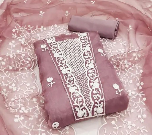 Women Rust Embroidered Organza Suits & Dress Materials
(R117)