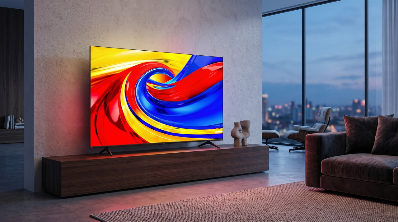 TCL P7L Premium QLED TV en una sala de estar moderna