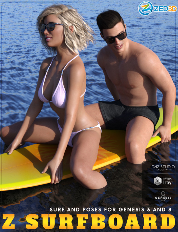 Z Surfboard and Poses for Genesis 3 and 8 Z Surfboard and Poses for Genesis 3 and 8