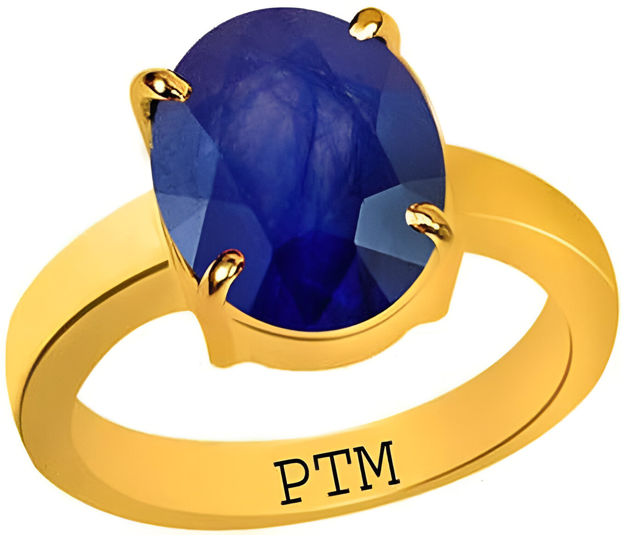 PTM Panchdhatu (5 metals) Blue Sapphire (Neelam) 3.25 Ratti to 10.25 Ratti or 3.00 Cts to 9.50 Cts Astrological Gemstone 22 K Gold Plated Ring for Men & Women
