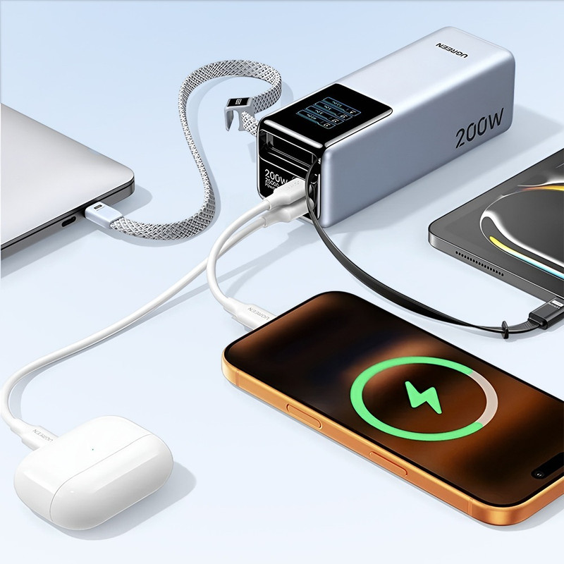 Baterie Externa Ugreen PB728, Incarcare rapida, 2x Cabluri integrate USB-C, USB, Type-C, Display Digital, 25000mAh, 200W, Gri imageye 3059203
