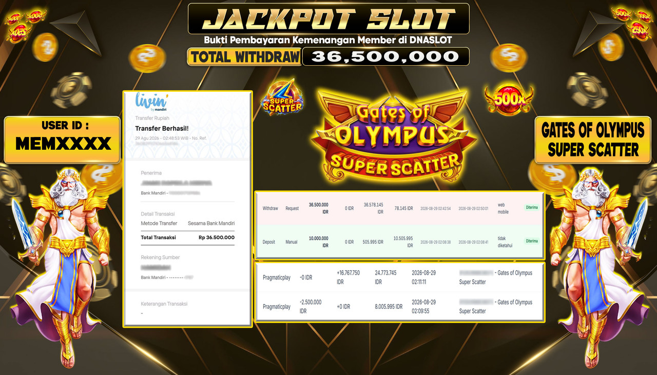 JACKPOT SLOT GATES OF OLYMPUS SUPER SCATTER  29 AGUSTUS 2026