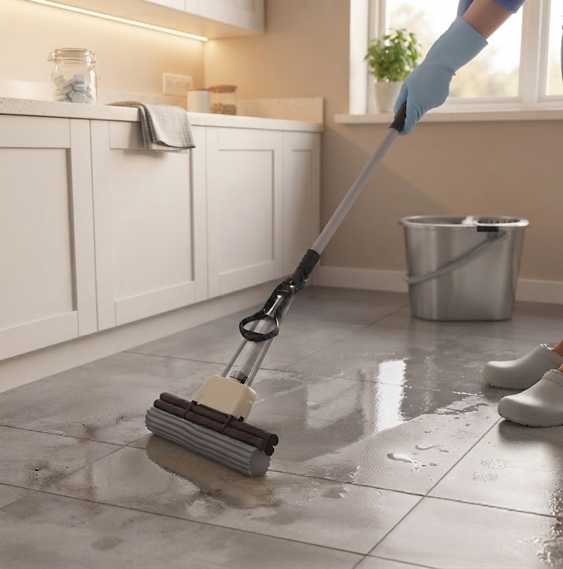 11-Inch Double Roller PVA Sponge Mop – Retractable Floor Cleaner