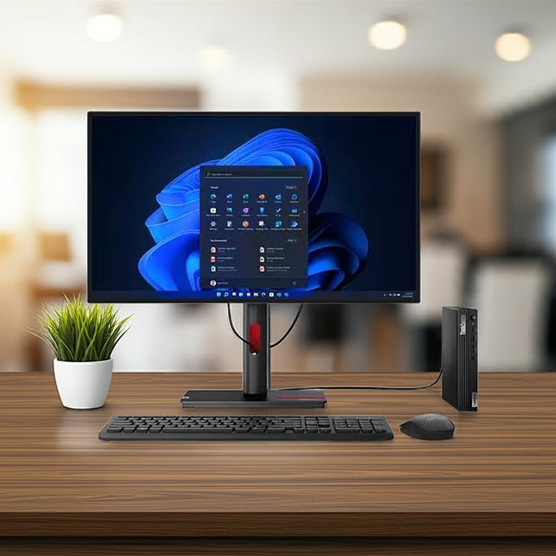 Lenovo Neo 50q Gen 4 montado atrás de um monitor