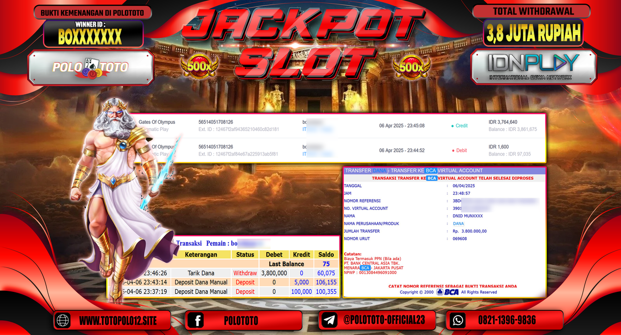 POLOTOTO JACKPOT SLOT GATES OF OLYMPUS  Rp.3.800.000,- LUNAS