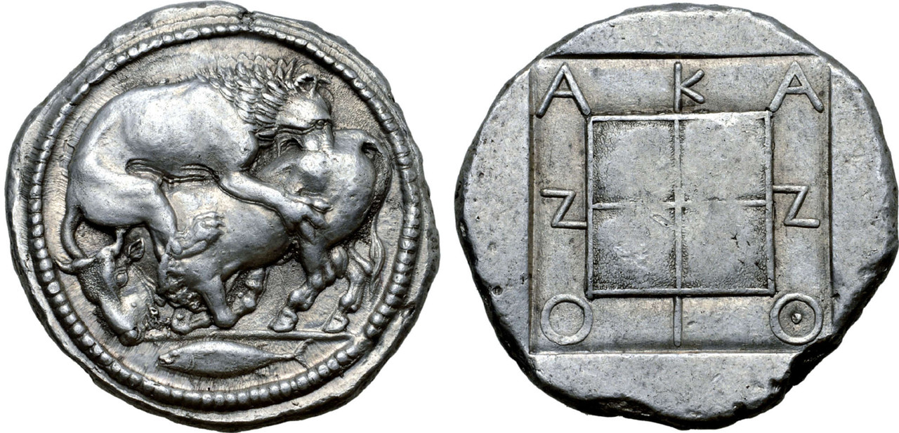 Tetradracma ático. Akanthos (Acanto, Actual Ierissos. Grecia). Año: 470-430 a.C. 4001-285-4-1