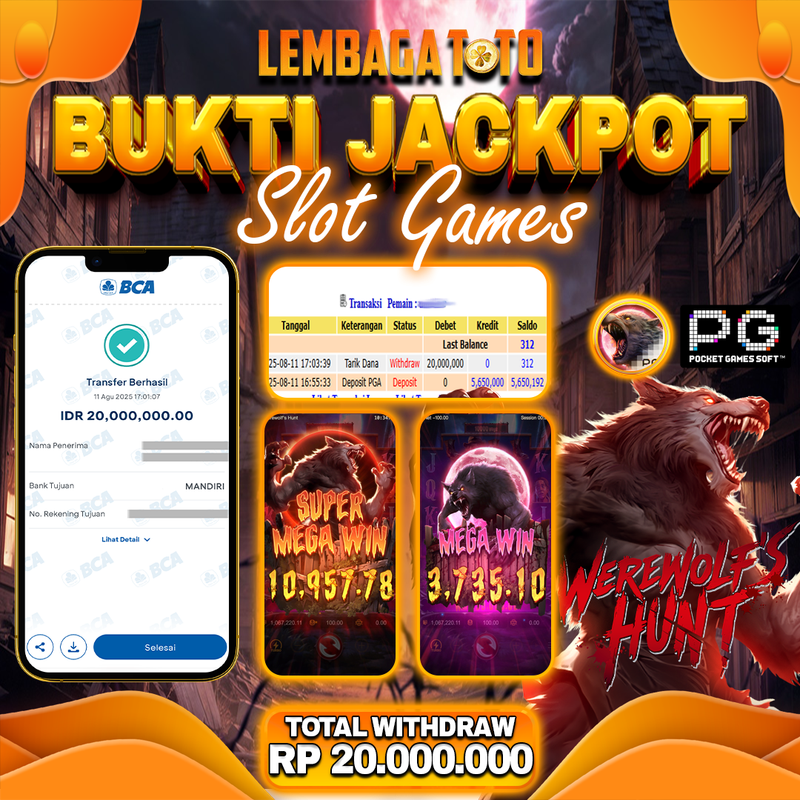 BUKTI JACKPOT 12 AGUSTUS LEMBAGATOTO WEREWOLF HUNTER  Rp.20.000.000,- LUNAS