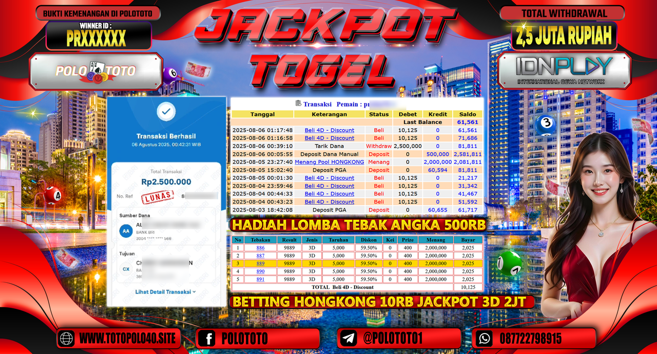 POLOTOTO JACKPOT TOGEL HONGKONG LOTTO Rp.2.500.000,-LUNAS