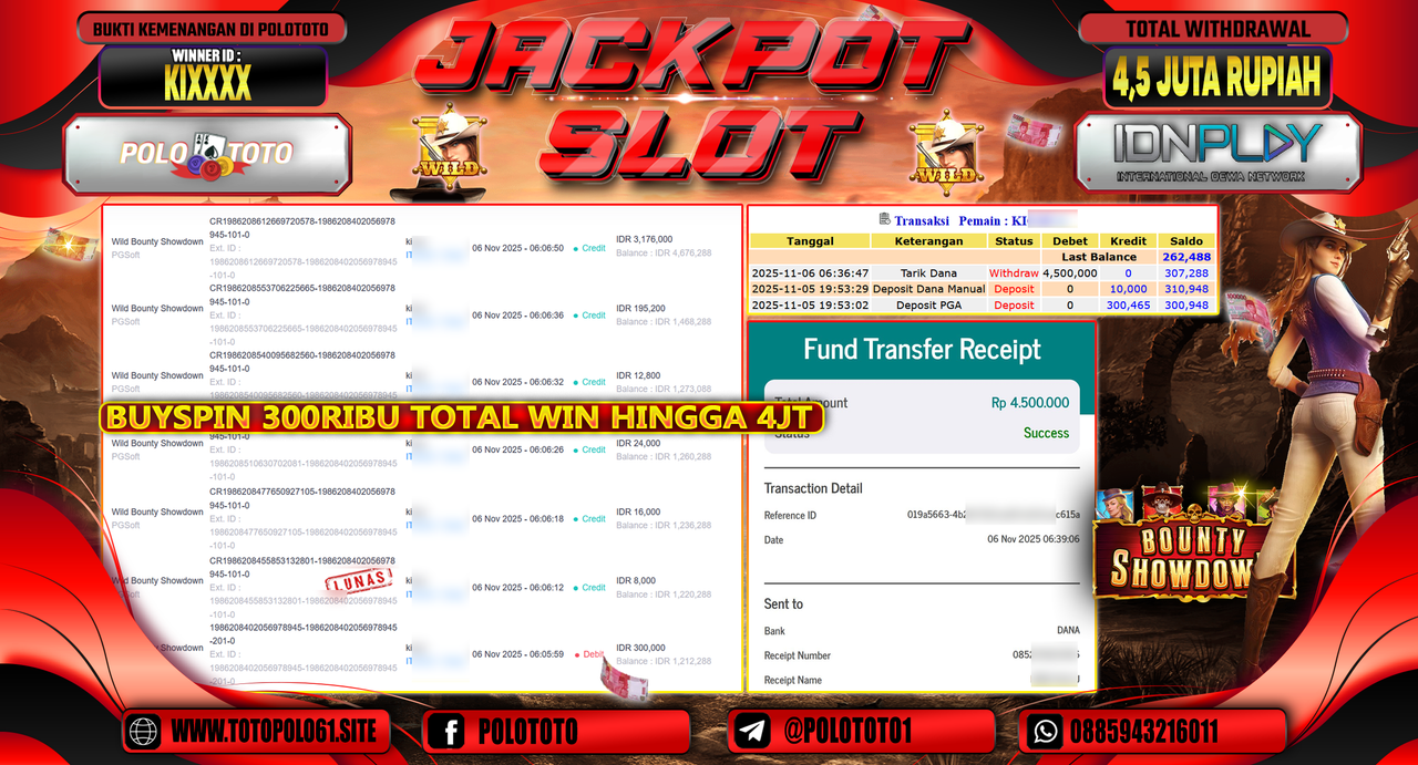 POLOTOTO JACKPOT SLOT WILD BOUNTHY SHOWDOWN Rp.4.500.000,- LUNAS