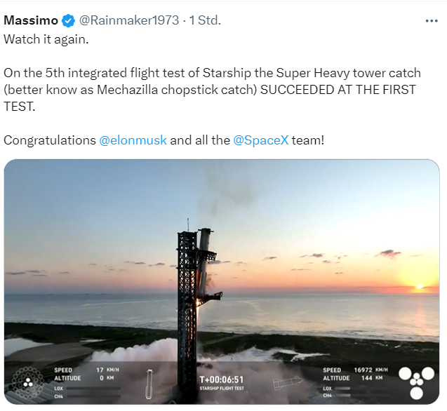 Auffangen der Super Heavy bei der Rückkehr