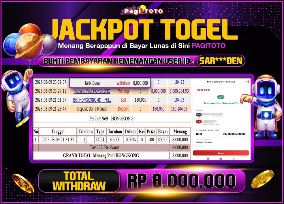 HAPPY JACKPOT MEMBER PAGITOTO TOGEL HONGKONG LOTTO Rp 8.000.000-, - LUNAS