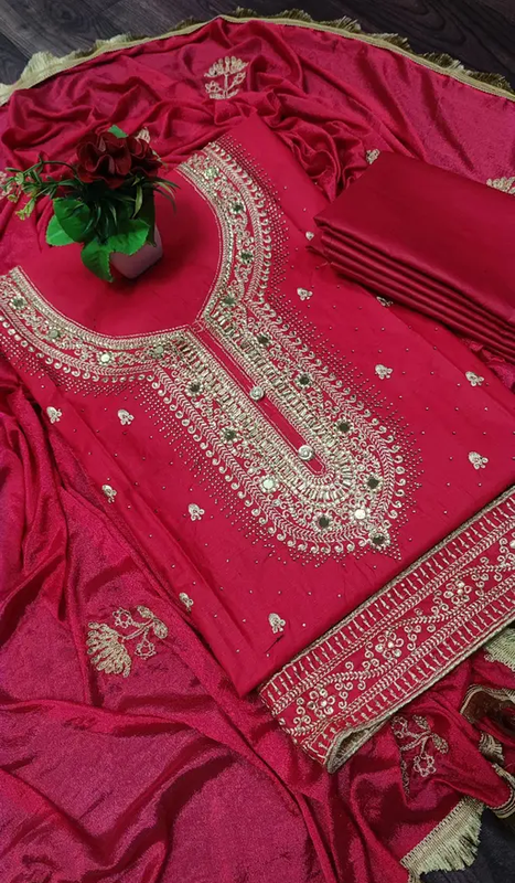 Mahek Sehnaz Women's Pure Cotton Embroidery Suits Color Pink (R220)