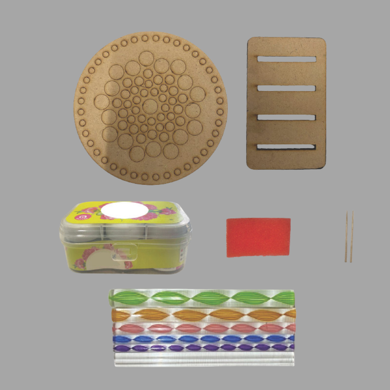 Penkraft Dot Mandala on Engraved round MDF Tea Coasters Hobbyist level DIY Kit 