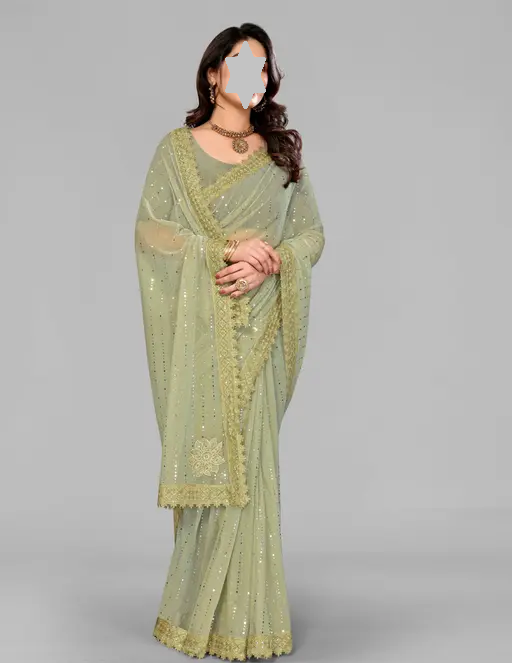 SHIMMER SAREE WITH MIRROR WORK AND CHEMICAL LACE AND DIMOND HAND WORK_COLOR4(R104)