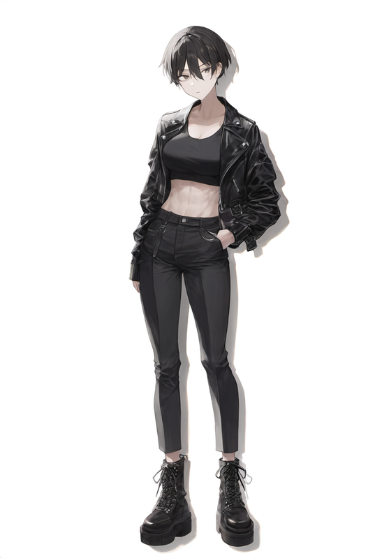 depth of field, 1girl, [[tall]], toned, large breasts, short hair, black hair, b s-2068332255