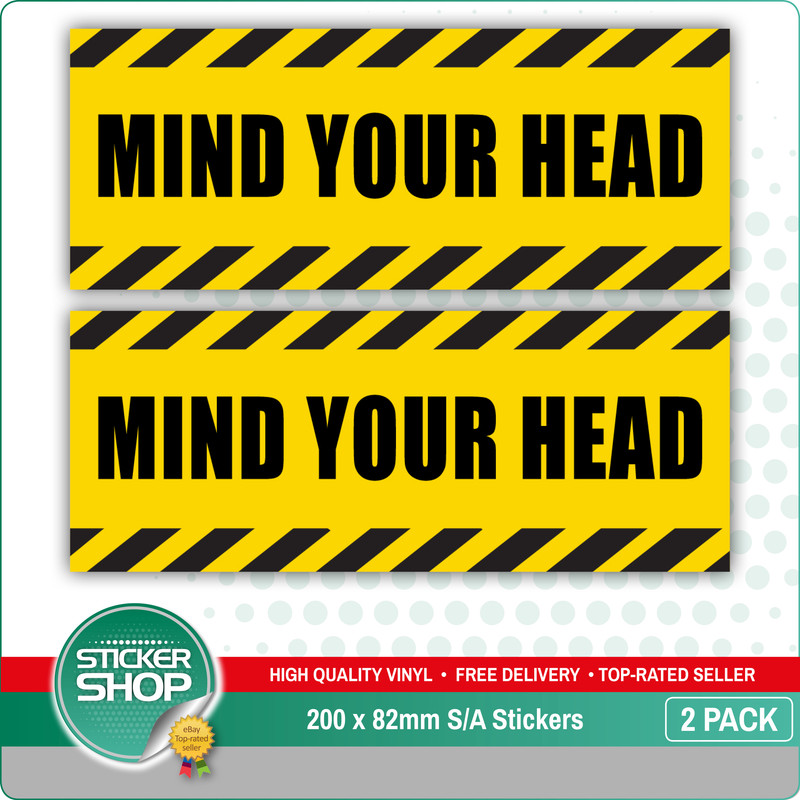 5 x CAUTION MIND YOUR HEAD SELF ADHESIVE STICKERS SAFETY SIGNS BUSINESS