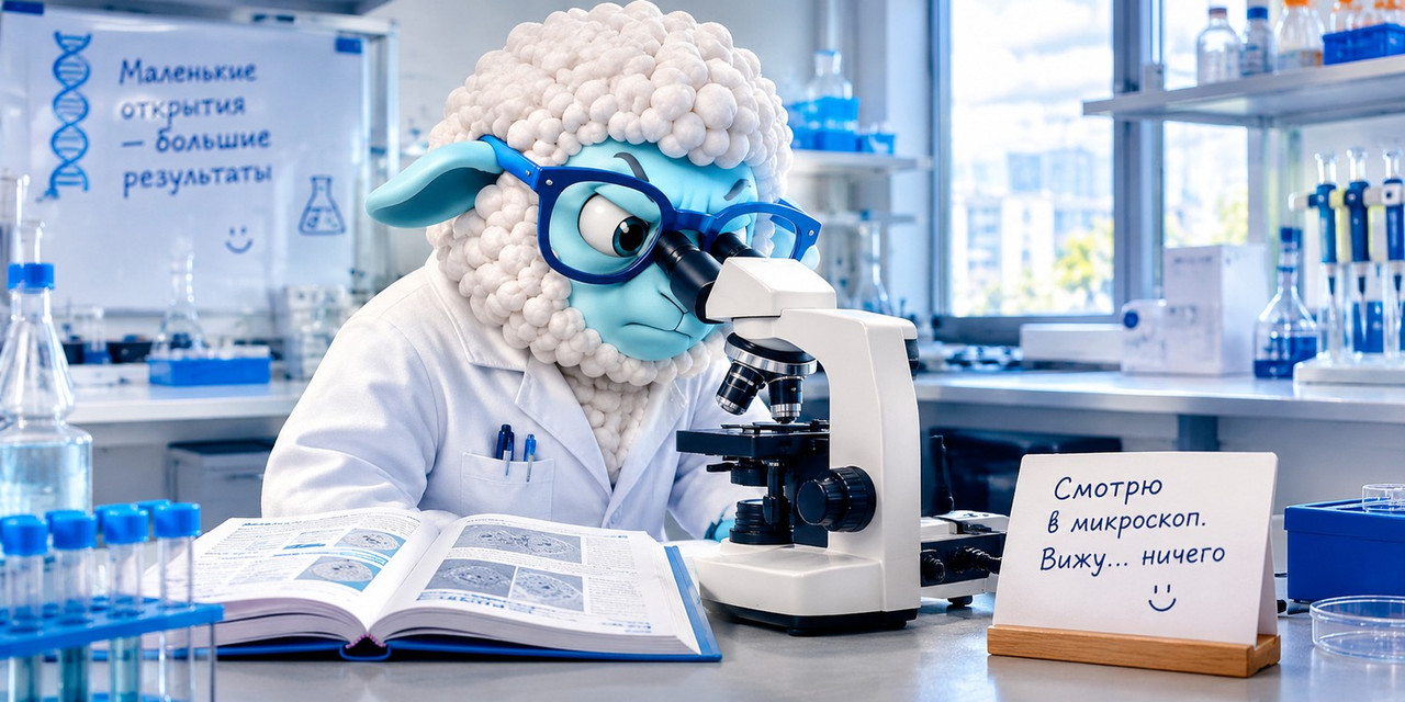 the sheep is standing at a laboratory desk