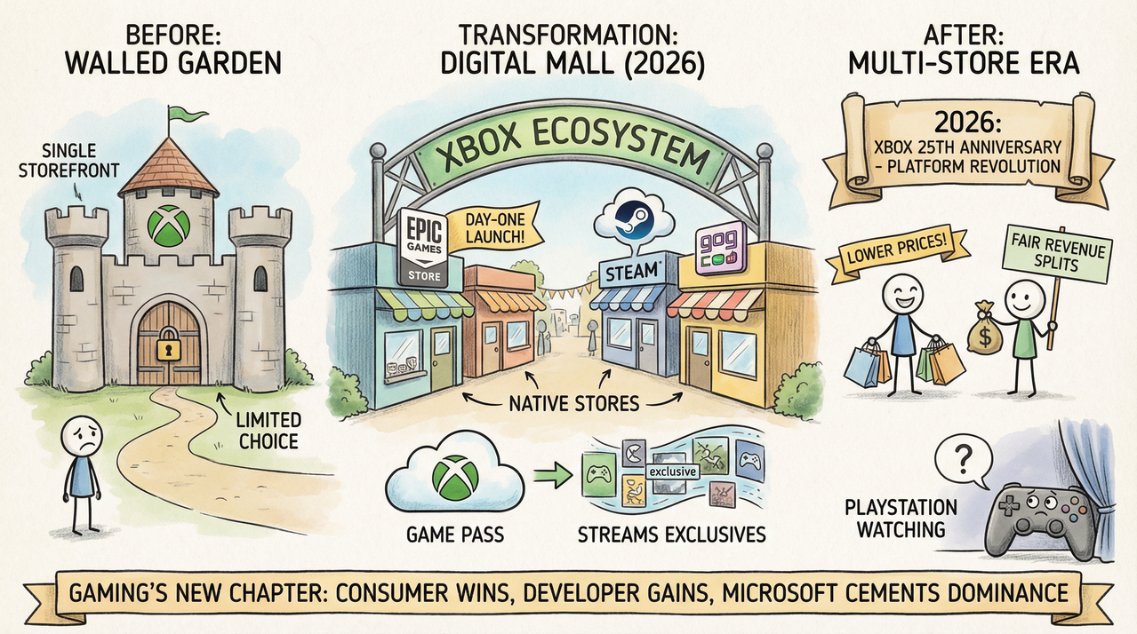 Xbox gaming console with PC storefront interface glow