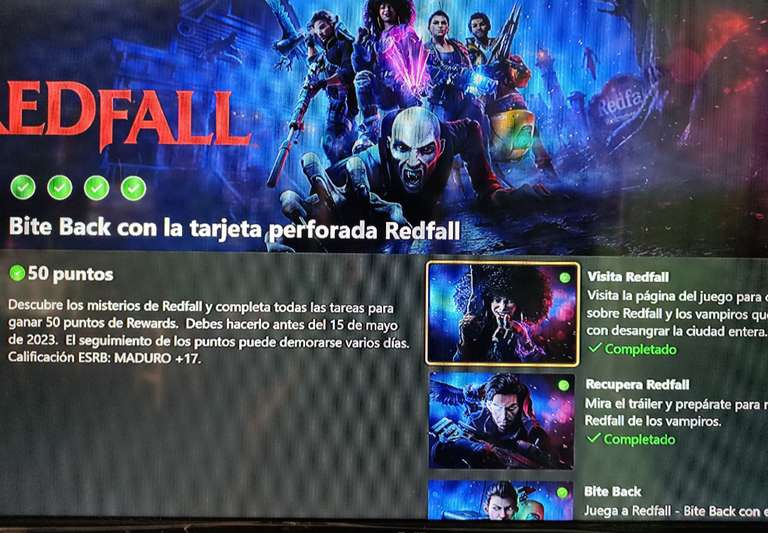 Microsoft Rewards: Tarjeta Perforada Redfall - 50 puntos gratis 
