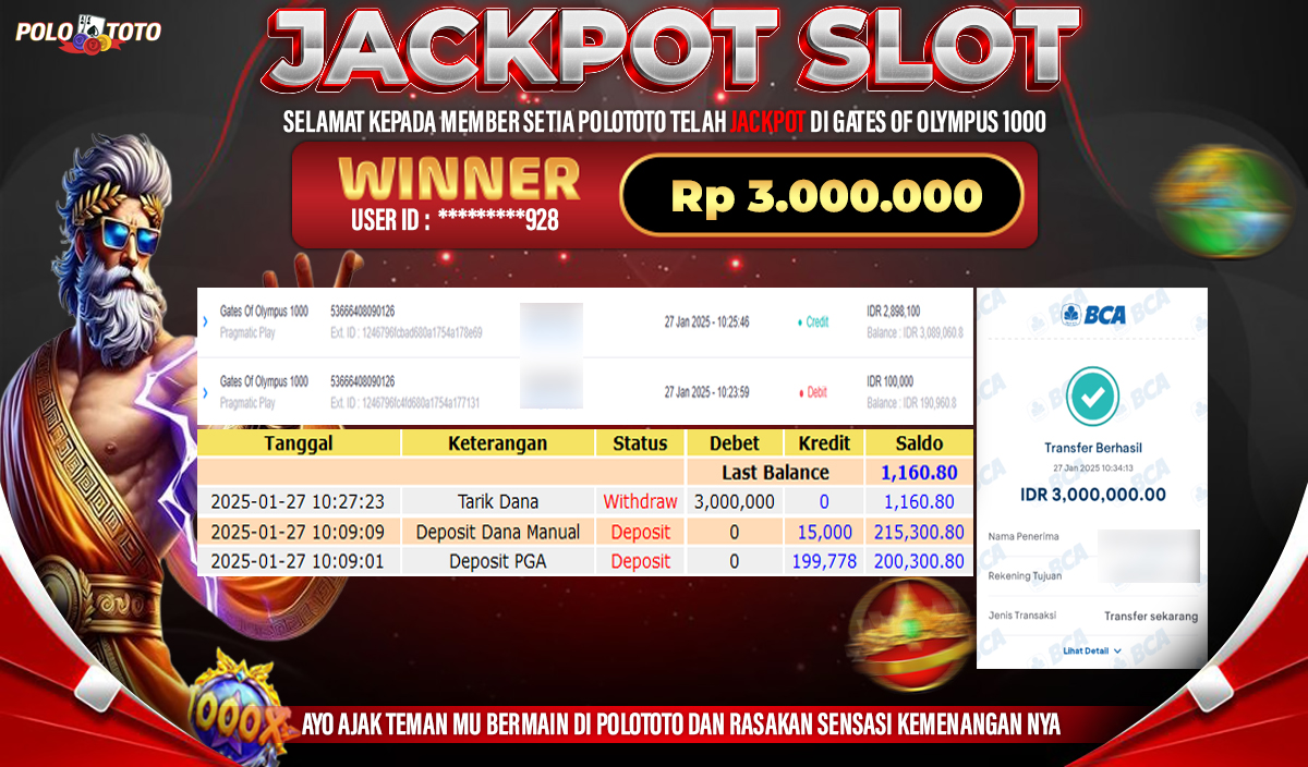 POLOTOTO JACKPOT SLOT GATES OF OLYMPUS 1000 Rp.3,000.000,-