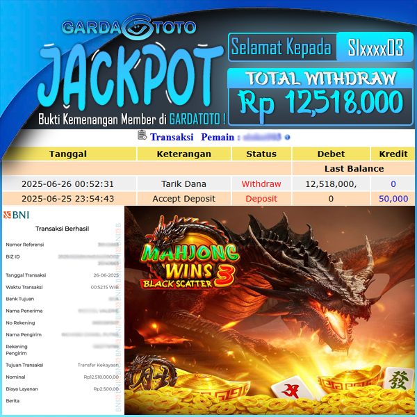 JACKPOT DI PERMAINAN  SLOT PRAGMATIC PLAY MAHJONG WINS 3 WD Rp 12.518.000,- DIBAYAR LUNAS GARDATOTO MANTAP !