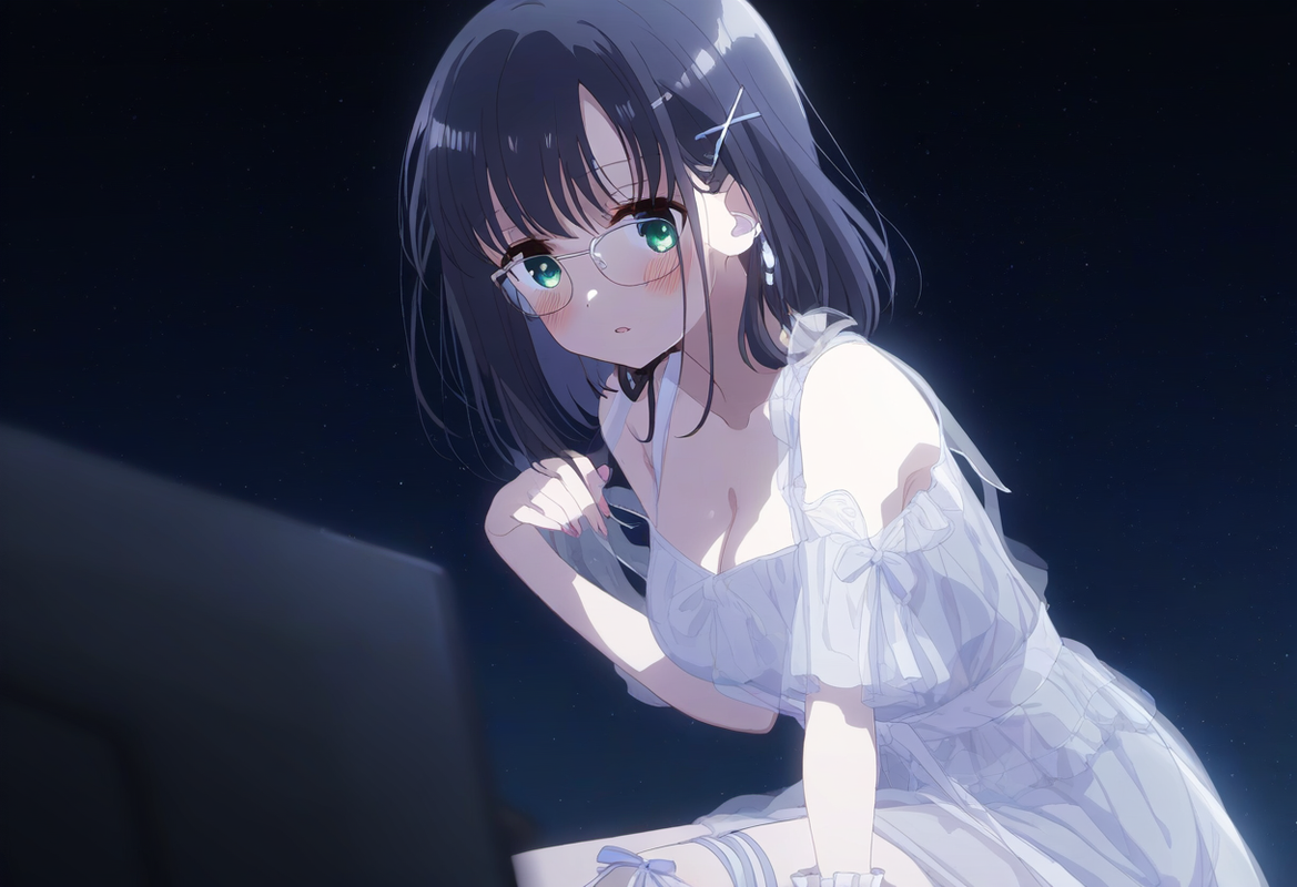 1girl, {{touyoko momoko (saki)}}, black hair, green eyes, leg warmers, leg ribbo s-1085485791