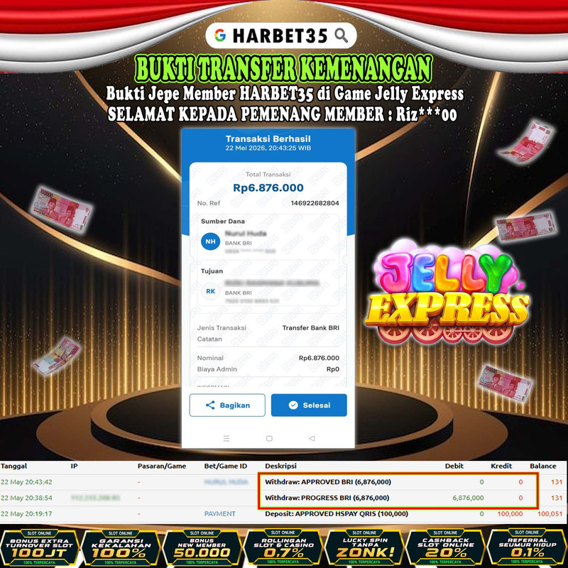 HARBET35 JEPE! Di Game Jelly Express Rp 6.876.000,- LUNAS!