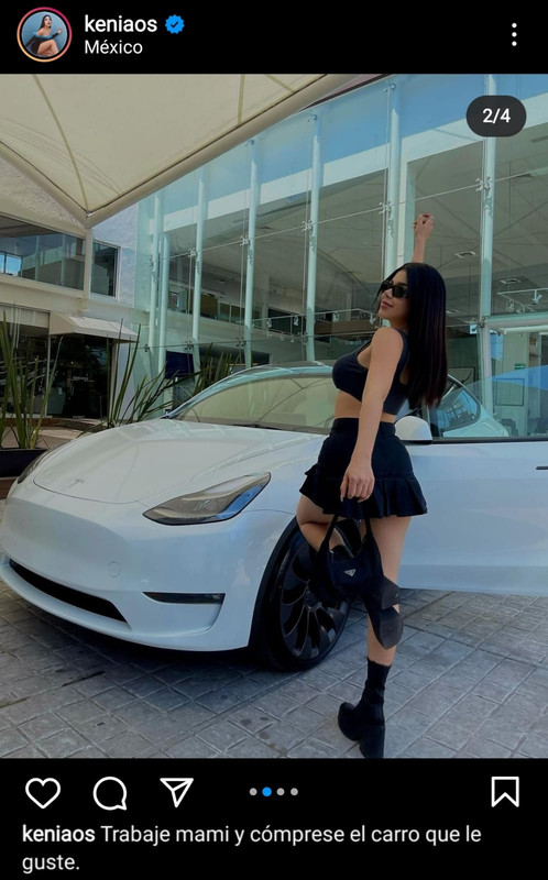 Kenia Os presume su nuevo auto Tesla, valuado en más de un millón de pesos
