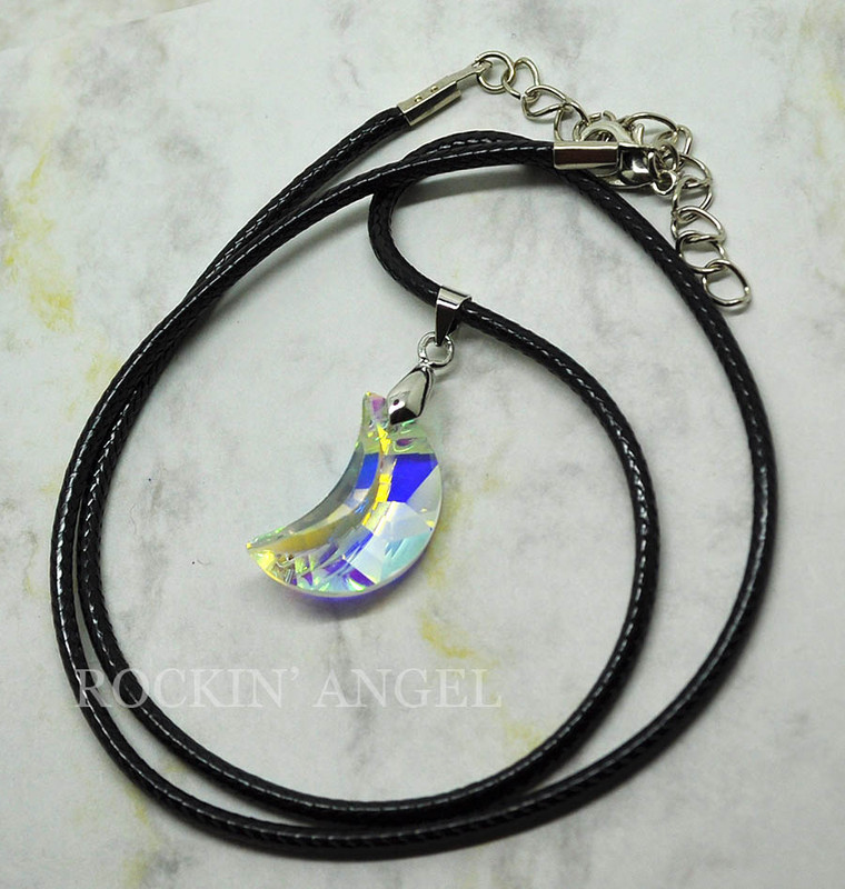 Multi-faceted Austrian Crystal AB MOON Shape Pendant 30mm