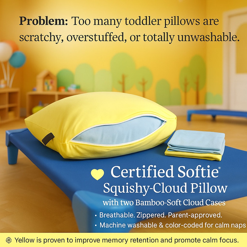 Why most daycare pillows fail kids - infographic with pain points