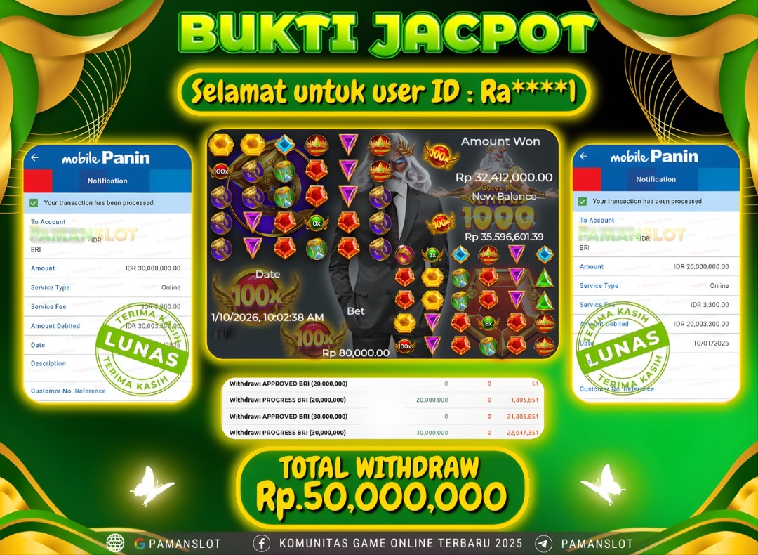PAMANSLOT JACKPOT Game Gates of Olympus 1000 Rp.50,000,000- LUNAS