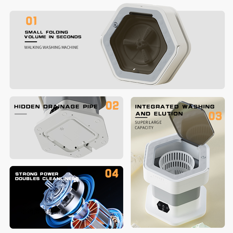 8L Mini Foldable Washing Machine Electric Small Washer for Underwear, Socks