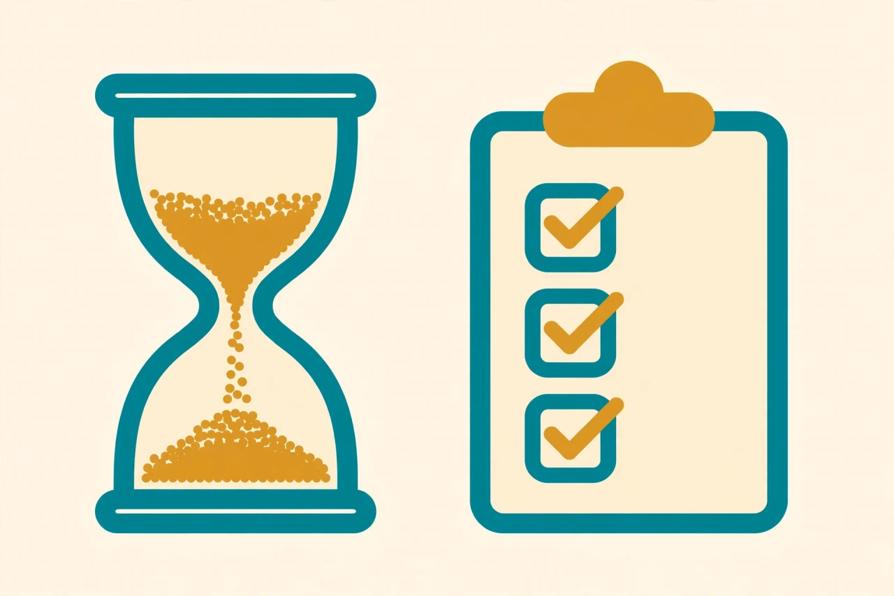 Hourglass and checklist showing reclaimed freelance admin hours