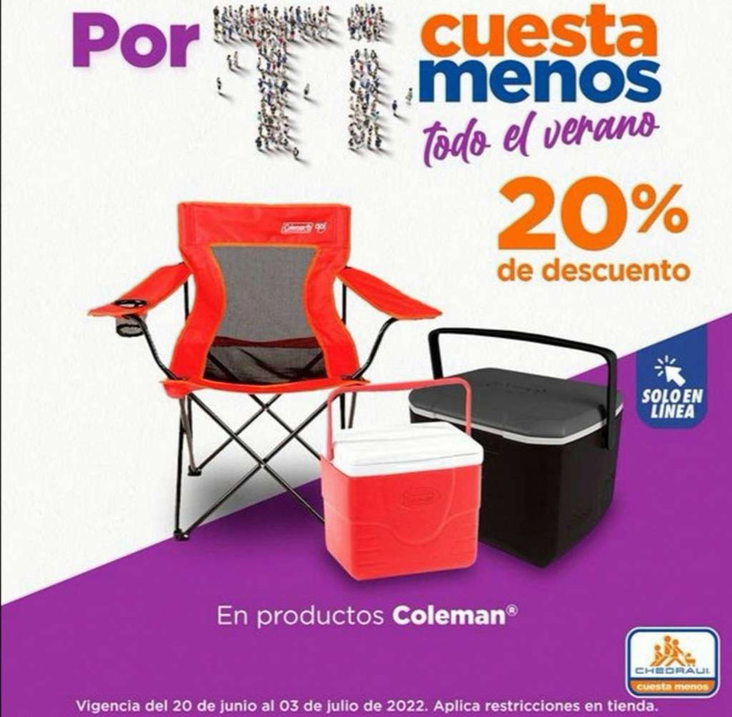 Chedraui: 20% de descuento en toda la marca Coleman (Exclusiva tienda en línea) 