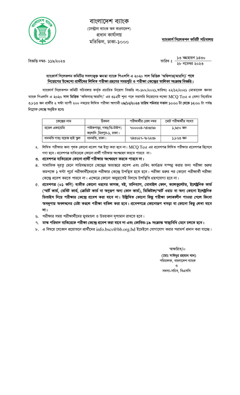 Janata Bank Officer (RC) Written Exam Seat Plan 2023 PDF